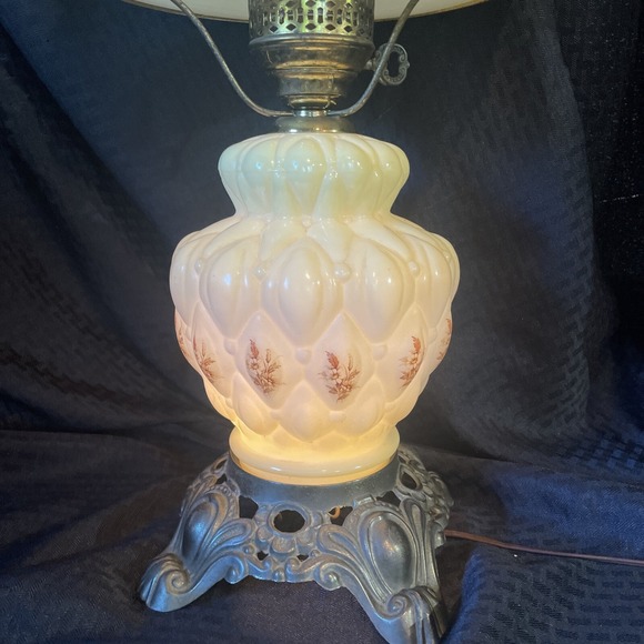 Vtg Gone with the Wind Hurricane Electric 3 Way Lamp Yellow Floral Granny Chic - Picture 5 of 11